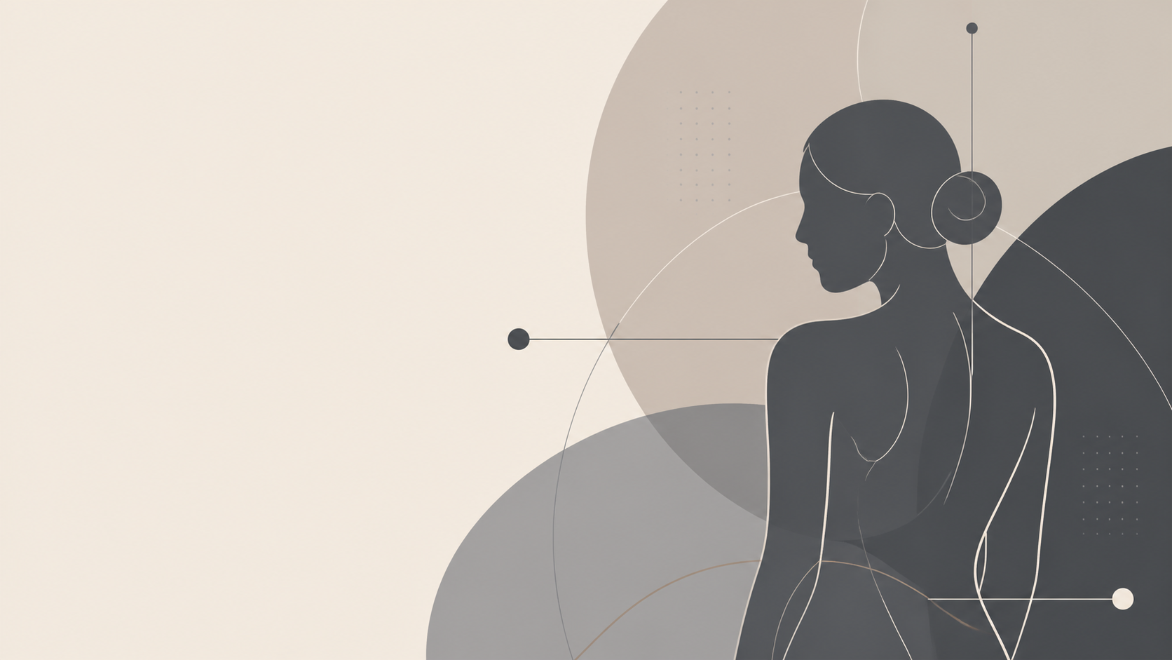 Abstract editorial illustration of a woman's silhouette in profile against overlapping circles in warm neutrals and slate, illustrating an article on recognizing postpartum psychosis.